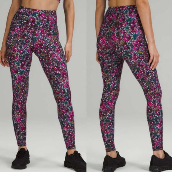 Lululemon Base Pace High-Rise Fleece Run Tight 28" Floral Electric Multi Size 10 - Picture 1 of 16